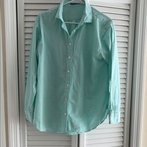 JMclaughlin Woman’s seersucker shirt.., Green & White … Size Large